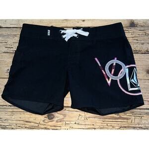 VOLCOM Womens Size 3 MISS MOD KYOTO Embroidered Black Board Shorts NWOT